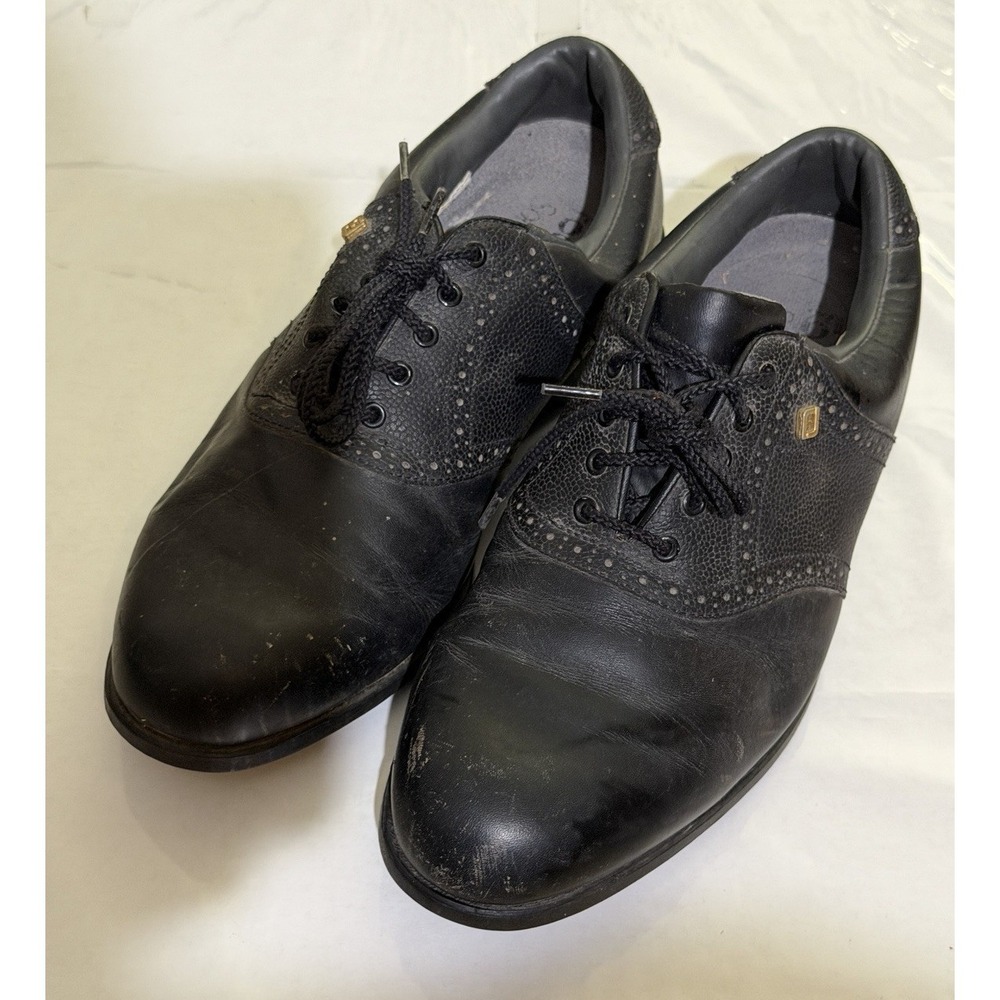 Vtg Foot-Joy Golf Shoes-Black Leather-Mens Shoe Size 9.5 W 53857